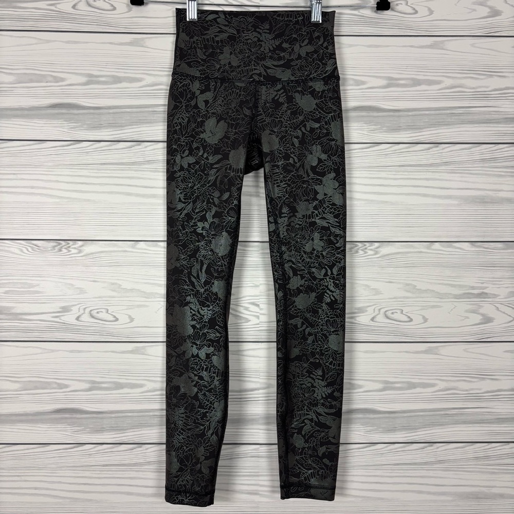Lululemon Wunder Train High-Rise Tights Flourish Black Iridescent Foil Size 2 - Picture 2 of 10